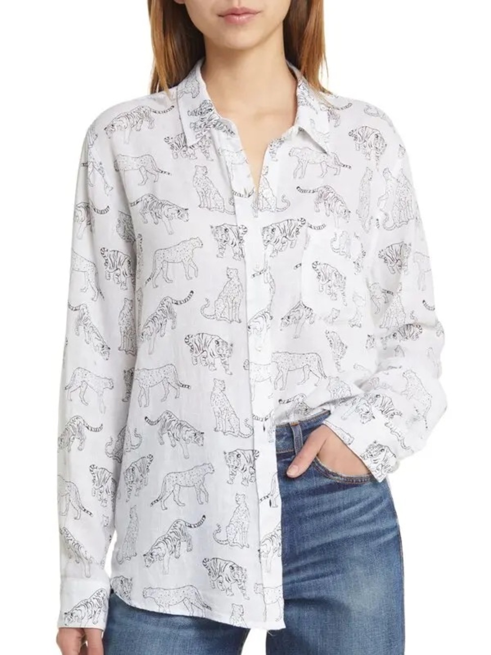 Rails Charli Shirt Linen Ivory Jungle Cats Size Medium